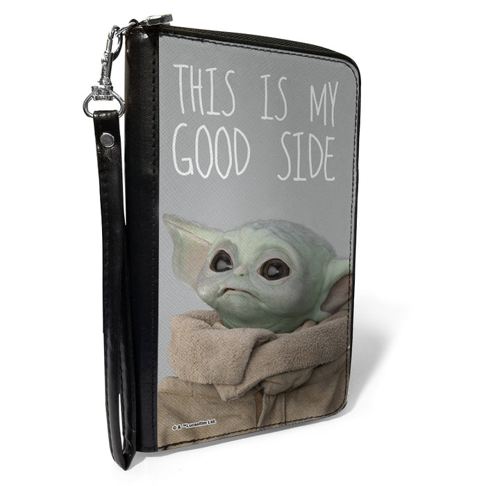 Women's PU Zip Around Wallet Rectangle - Star Wars The Child Vivid Looking Up Pose THIS IS MY GOOD SIDE Gray White Clutch Zip Around Wallets Star Wars   