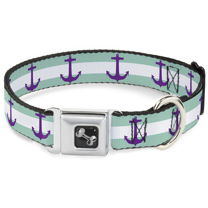 Dog Bone Seatbelt Buckle Collar - Anchor/Stripe Teal/White/Purple Seatbelt Buckle Collars Buckle-Down   