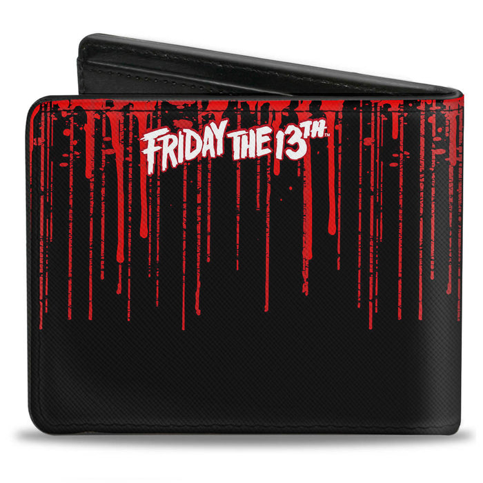 Bi-Fold Wallet - JASON VOORHEES Jason Mask4 + FRIDAY THE 13th Blood Splatter Black Red White Bi-Fold Wallets Warner Bros. Horror Movies   