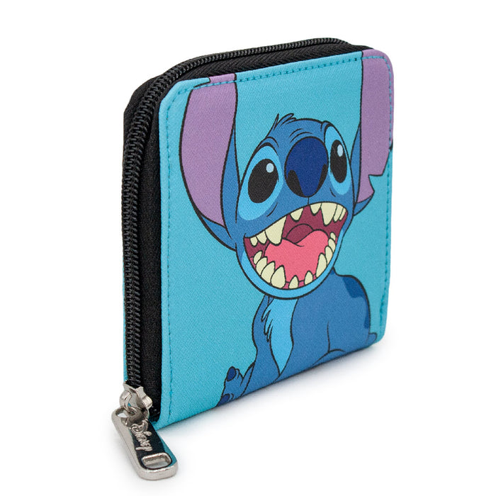Women's Zip Around Wallet Square - Lilo & Stitch Stitch Smiling Pose Blues Mini Clutch Wallets Disney   