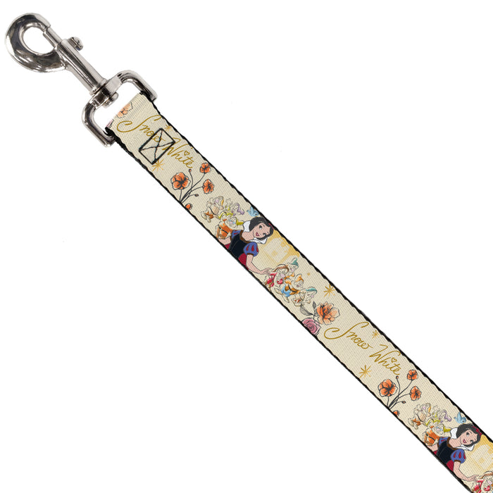 Dog Leash - Snow White and the Seven Dwarfs with Script and Flowers Yellows Dog Leashes Disney   