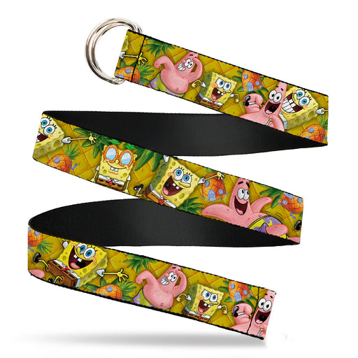 D-Ring Belt - 1.5" - SpongeBob & Patrick Starfish Poses Pineapple Gold D-Ring Belts Nickelodeon   