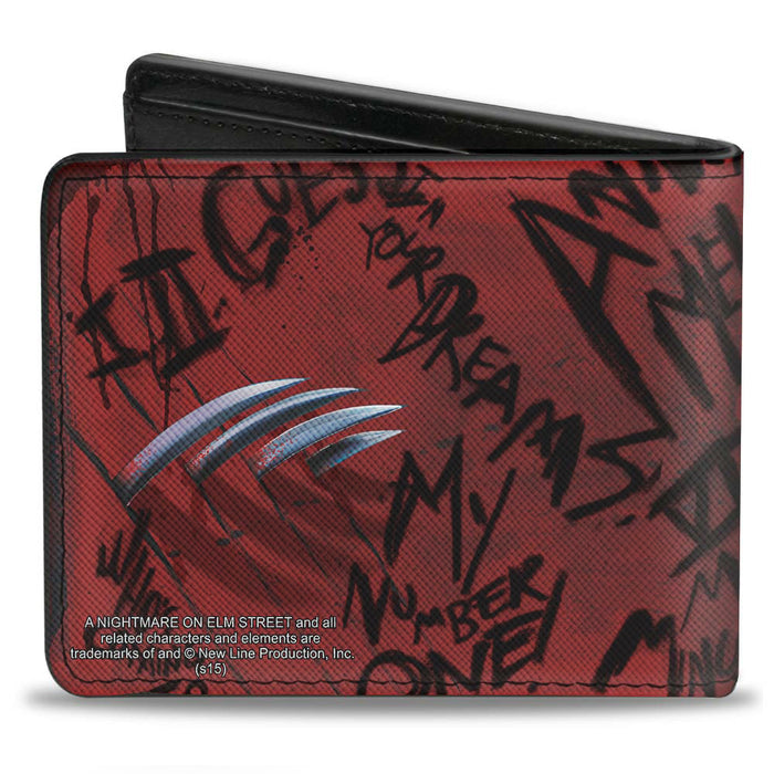 Bi-Fold Wallet - Freddy Pose2 + Hand Scratching Quote Scrawls Reds Black Bi-Fold Wallets Warner Bros. Horror Movies   