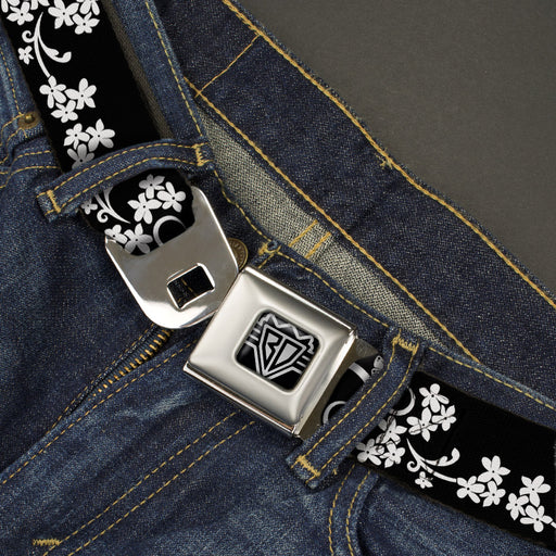 BD Wings Logo CLOSE-UP Full Color Black Silver Seatbelt Belt - Butterfly Garden2 Black/White Webbing Seatbelt Belts Buckle-Down   