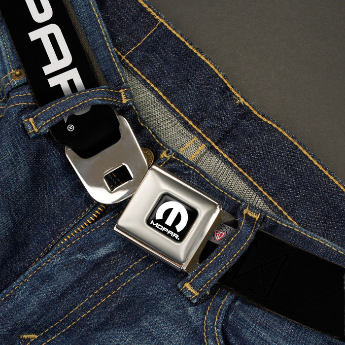 MOPAR Logo Full Color Black White Seatbelt Belt - MOPAR Text Black/White Webbing Seatbelt Belts Mopar   