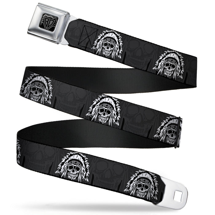 BD Wings Logo CLOSE-UP Full Color Black Silver Seatbelt Belt - Navajo3 Blue/Gray Webbing Seatbelt Belts Buckle-Down   