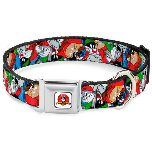 Looney Tunes Logo White Seatbelt Buckle Collar - Looney Tunes 3-B-Boy Stance Character Poses Stacked Seatbelt Buckle Collars Looney Tunes   
