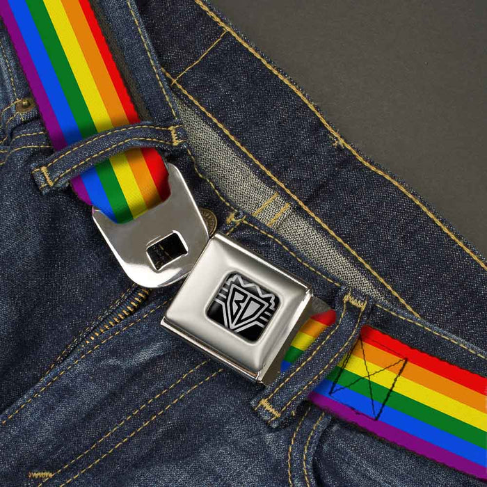 BD Wings Logo CLOSE-UP Full Color Black Silver Seatbelt Belt - Flag Pride Rainbow Webbing Seatbelt Belts Buckle-Down   