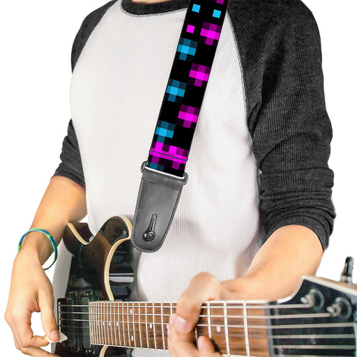 Guitar Strap - Pixilated Checker Black Fuchsia Turquoise Guitar Straps Buckle-Down   