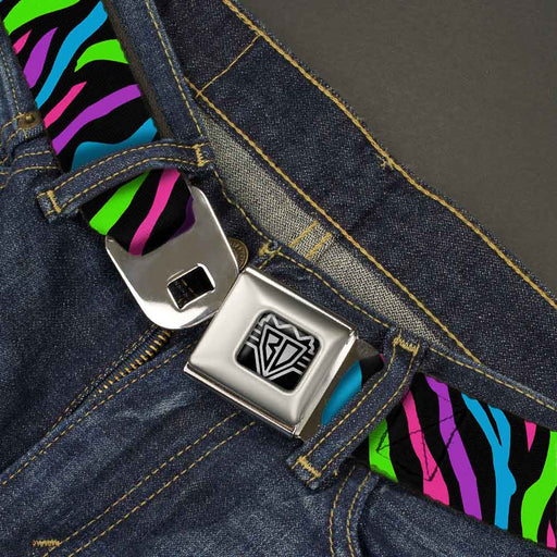 BD Wings Logo CLOSE-UP Full Color Black Silver Seatbelt Belt - Zebra Black/Blue/Green/Pink/Purple Webbing Seatbelt Belts Buckle-Down   