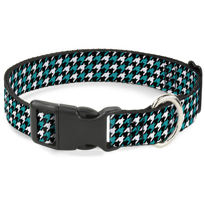 Plastic Clip Collar - Houndstooth Black/White/Turquoise Plastic Clip Collars Buckle-Down   