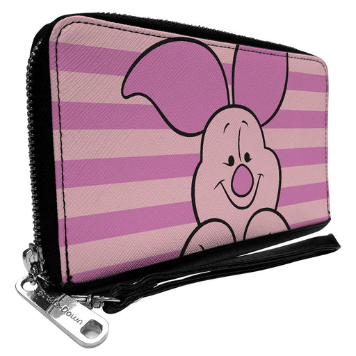 PU Zip Around Wallet Rectangle - Winnie the Pooh Piglet Expression Close-Up Stripe Pinks Clutch Zip Around Wallets Disney   