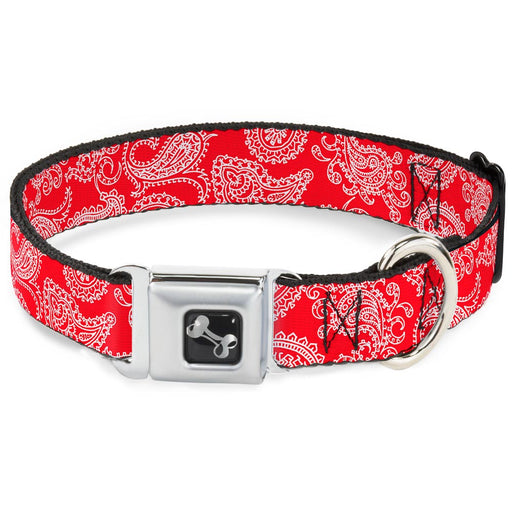 Dog Bone Seatbelt Buckle Collar - Paisley Red/White Seatbelt Buckle Collars Buckle-Down   