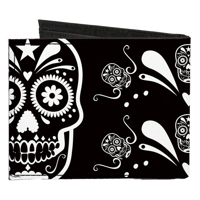Canvas Bi-Fold Wallet - Sugar Skulls Black White Canvas Bi-Fold Wallets Buckle-Down   