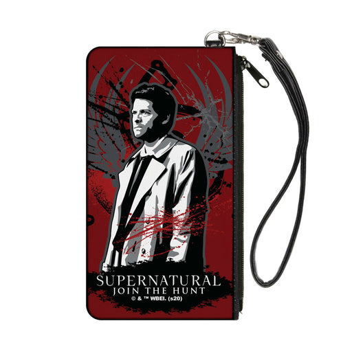 Canvas Zipper Wallet - SMALL - Supernatural Castiel Angel Wings Pose Reds Grays Black Canvas Zipper Wallets Supernatural   