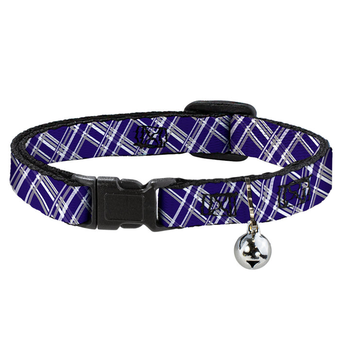 Cat Collar Breakaway - Plaid X3 Purple Gray White Breakaway Cat Collars Buckle-Down   