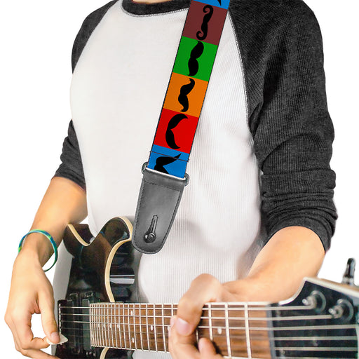 Guitar Strap - Mustaches Multi Color Blocks Black Guitar Straps Buckle-Down   