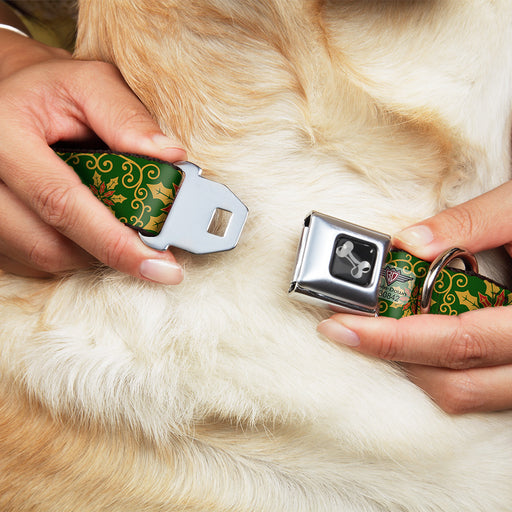 Dog Bone Seatbelt Buckle Collar - Holiday Holly Green/Gold/Red Seatbelt Buckle Collars Buckle-Down   