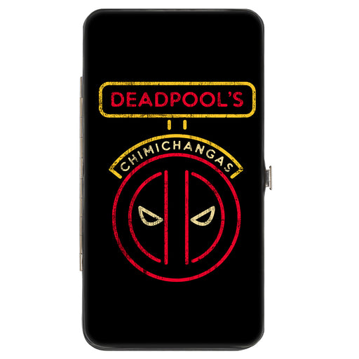 MARVEL DEADPOOL Hinged Wallet - Deadpool DEADPOOL'S CHIMICHANGAS Logo + THE DESPICABLE FOOD TRUCK Chimichanga Pose Black Red Yellow Hinged Wallets Marvel Comics   