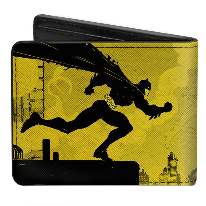 Bi-Fold Wallet - Batman Catwoman Skyline Chase Silhouettes Yellows Black Bi-Fold Wallets DC Comics   
