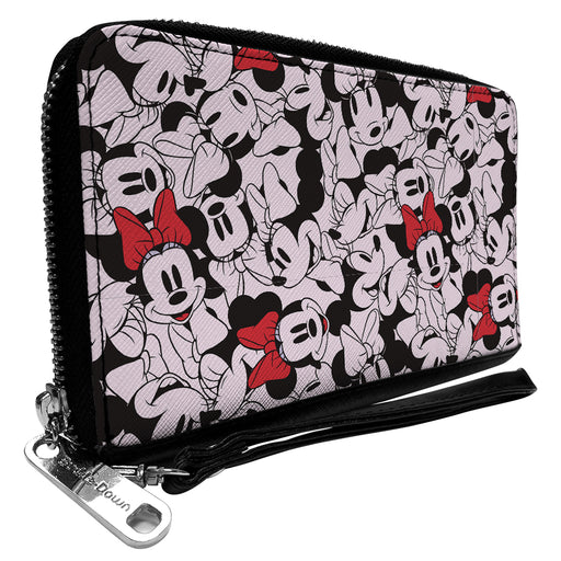 Women's PU Zip Around Wallet Rectangle - Minnie Mouse Expressions Stacked White Black Red Clutch Zip Around Wallets Disney   
