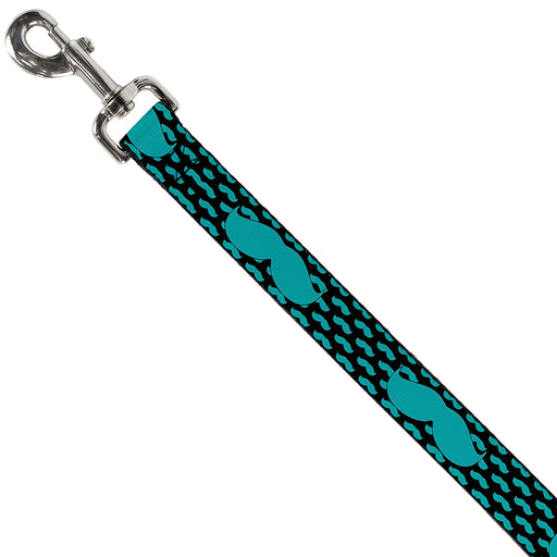 Dog Leash - Mustaches Mini/Single Repeat Black/Turquoise Dog Leashes Buckle-Down   