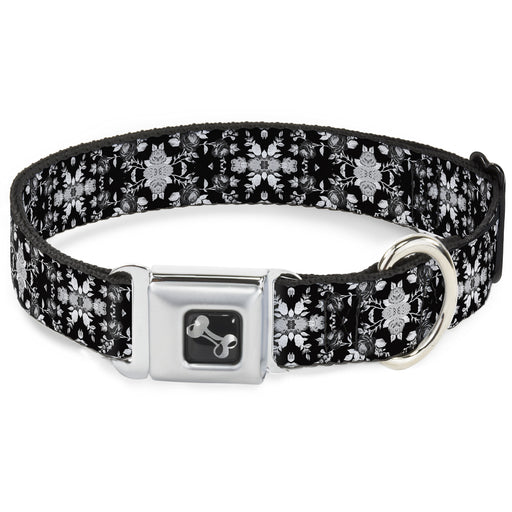 Dog Bone Seatbelt Buckle Collar - Floral Collage Black/Gray/White Seatbelt Buckle Collars Buckle-Down   