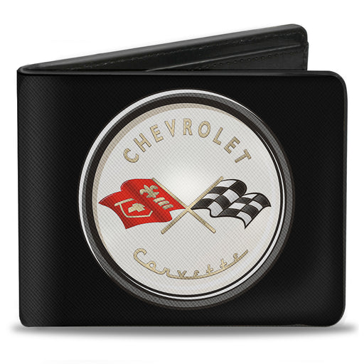 Bi-Fold Wallet - Corvette C1 Flags Emblem Black Bi-Fold Wallets GM General Motors   