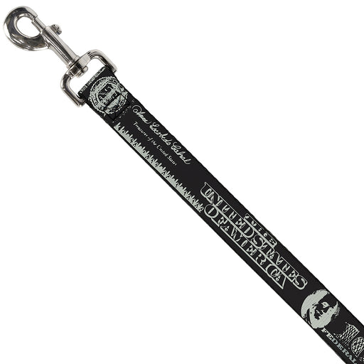 Dog Leash - Americana One Hundred Dollar Bill Elements Black/Gray Dog Leashes Buckle-Down   