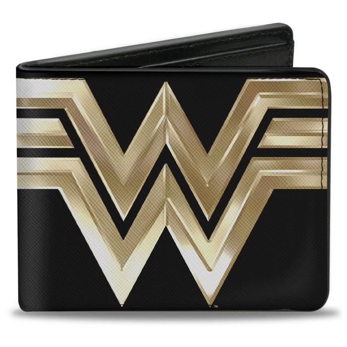 Bi-Fold Wallet - WONDER WOMAN 1984 WW Logo CLOSE-UP Black Golds Bi-Fold Wallets DC Comics   