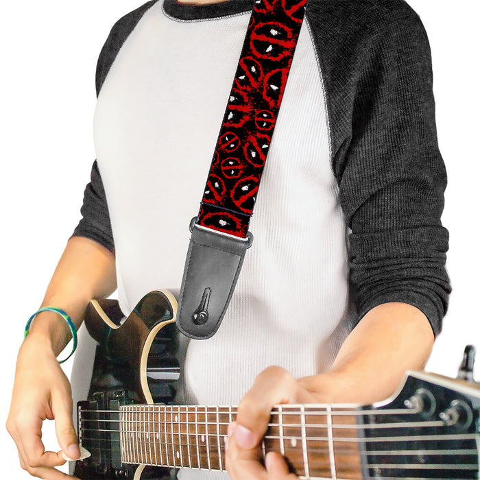 MARVEL DEADPOOL Guitar Strap - Deadpool Splatter Logo Scattered Black Red White Guitar Straps Marvel Comics   