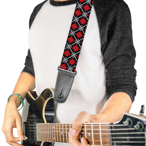 Guitar Strap - Argyle Black Gray Red Guitar Straps Buckle-Down   