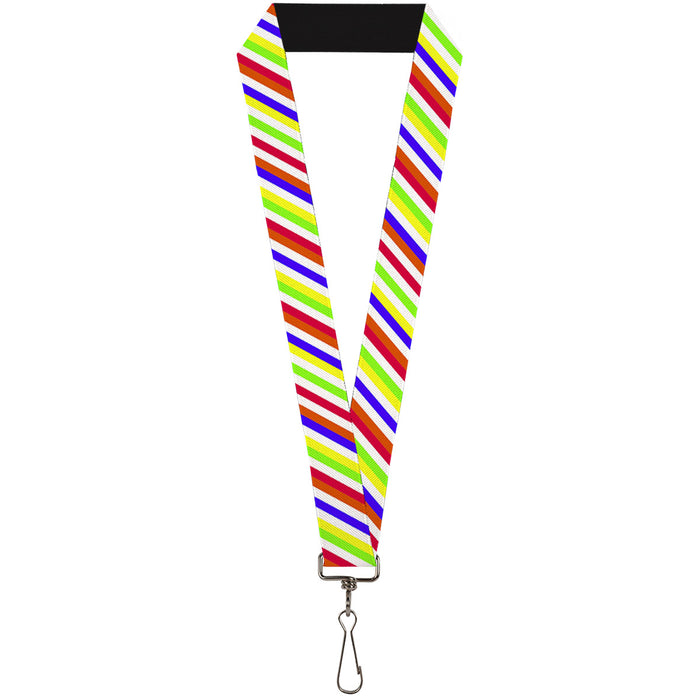 Lanyard - 1.0" - Diagonal Stripes White Multi Neon Lanyards Buckle-Down   