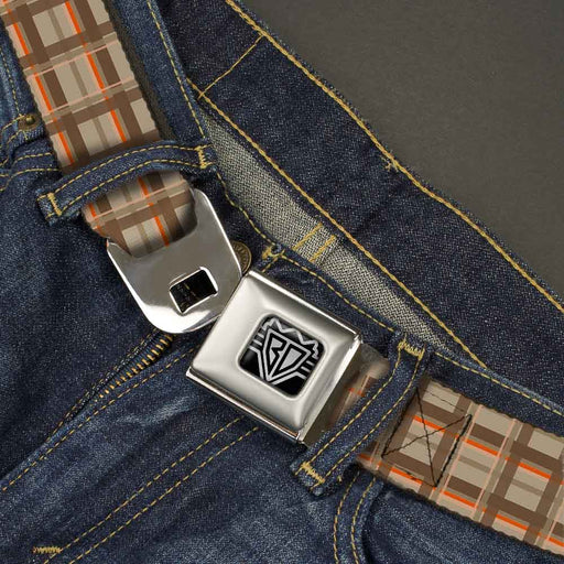 BD Wings Logo CLOSE-UP Full Color Black Silver Seatbelt Belt - Plaid Tan Shades/Orange Webbing Seatbelt Belts Buckle-Down   