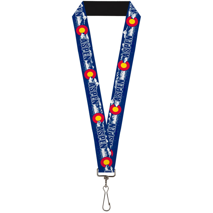 Lanyard - 1.0" - Colorado ASPEN Flag Snowy Mountains Weathered2 Blue White Red Yellows Lanyards Buckle-Down   