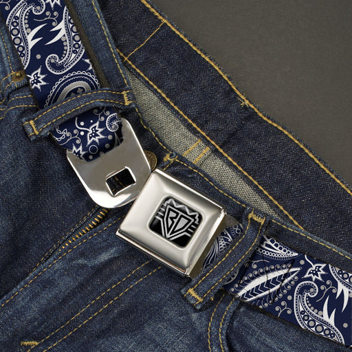 BD Wings Logo CLOSE-UP Full Color Black Silver Seatbelt Belt - Floral Paisley3 Blue/White/Gray Webbing Seatbelt Belts Buckle-Down   