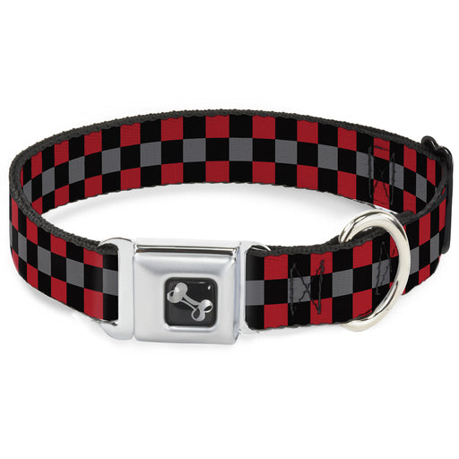 Dog Bone Seatbelt Buckle Collar - Checker Black/Gray/2 Red Seatbelt Buckle Collars Buckle-Down   