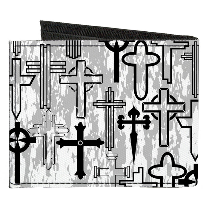 Canvas Bi-Fold Wallet - Crosses Assorted Distressed White Black Canvas Bi-Fold Wallets Buckle-Down   