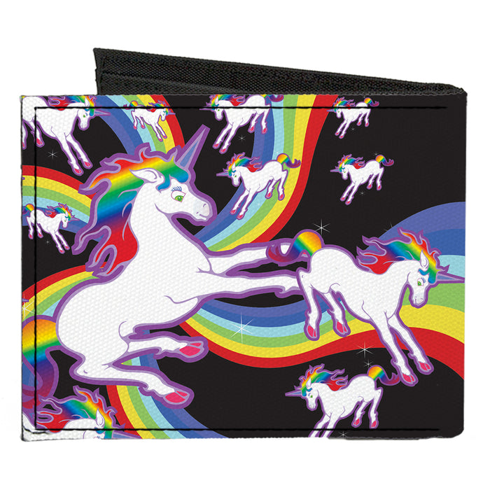 Canvas Bi-Fold Wallet - Unicorns Rainbow Swirl Black Canvas Bi-Fold Wallets Buckle-Down   