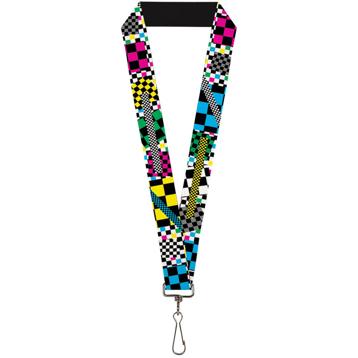 Lanyard - 1.0" - Funky Checkers Black White Neon Lanyards Buckle-Down   