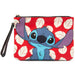 Wallet Single Pocket Wristlet - Lilo & Stitch Stitch Sweet Smiling Pose and Leaves Red White Wristlets Disney   