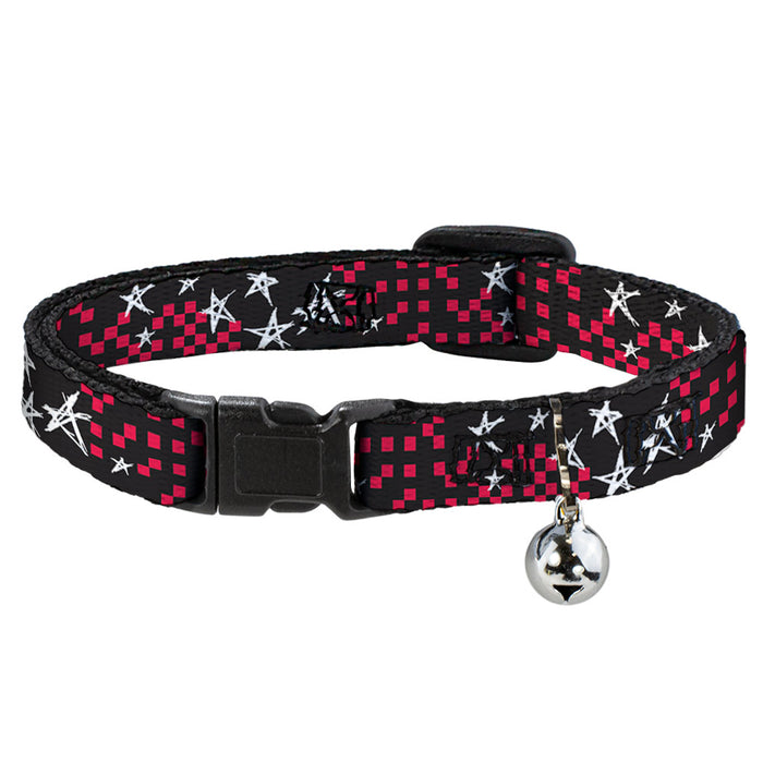 Cat Collar Breakaway - Sketch Stars w Checkers Black Fuchsia White Breakaway Cat Collars Buckle-Down   