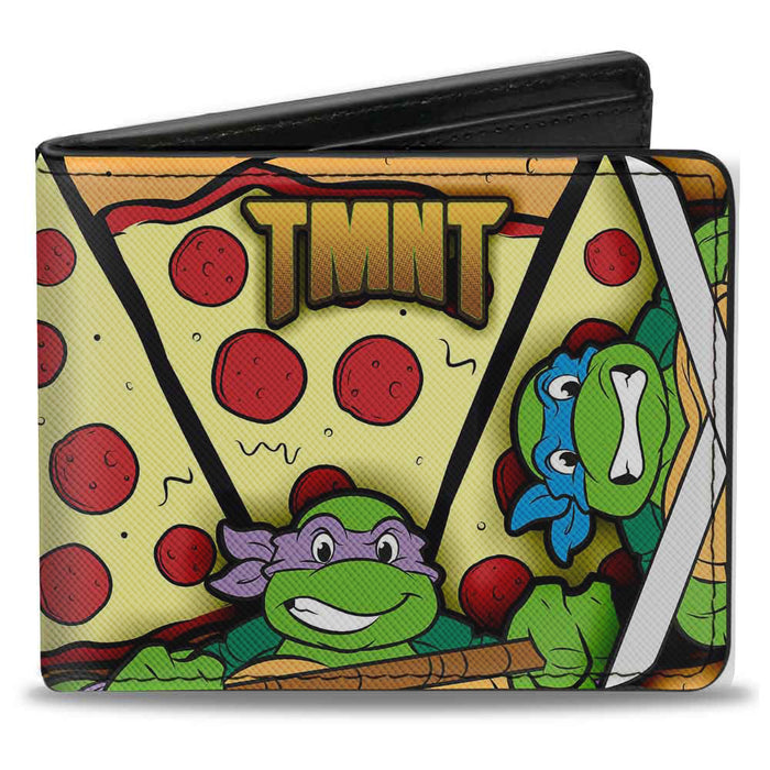 Bi-Fold Wallet - TMNT Classic Turtle Battle Poses Pizza Bi-Fold Wallets Nickelodeon   