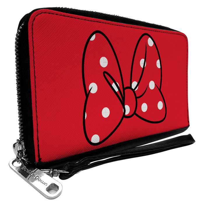 Women's PU Zip Around Wallet Rectangle - Minnie Mouse Polka Dot Bow Red White Clutch Zip Around Wallets Disney   