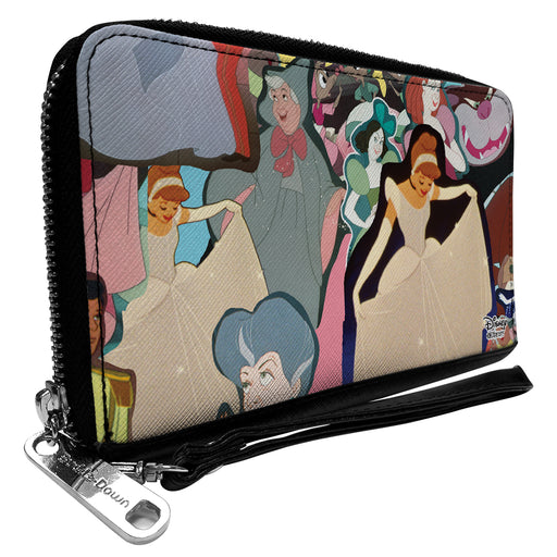 Women's PU Zip Around Wallet Rectangle - Cinderella Characters Collage Blues White Clutch Zip Around Wallets Disney   