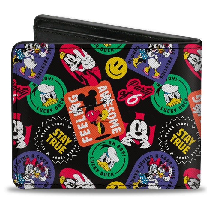 Bi-Fold Wallet - Disney The Sensational Expression Badges Black Multi Color Bi-Fold Wallets Disney   