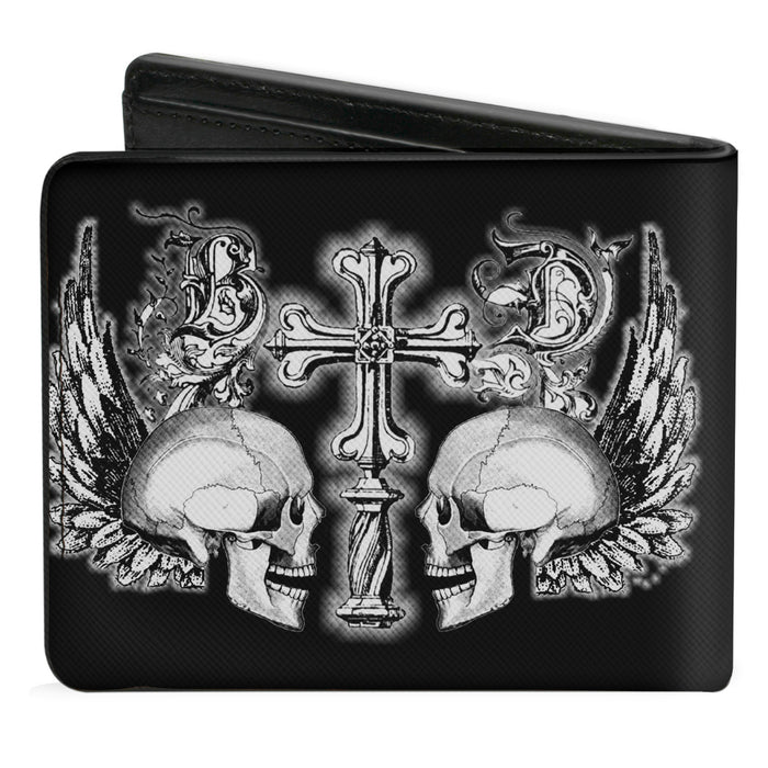 Bi-Fold Wallet - BD Skulls w Wings Black White Bi-Fold Wallets Buckle-Down   