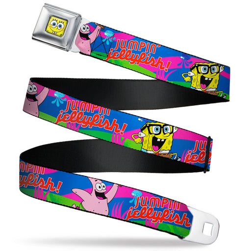 Sponge Bob Face CLOSE-UP Full Color Seatbelt Belt - Nerd SpongeBob & Patrick Starfish Running JUMPIN' JELLYFISH! Multi Color/Red Webbing Seatbelt Belts Nickelodeon   