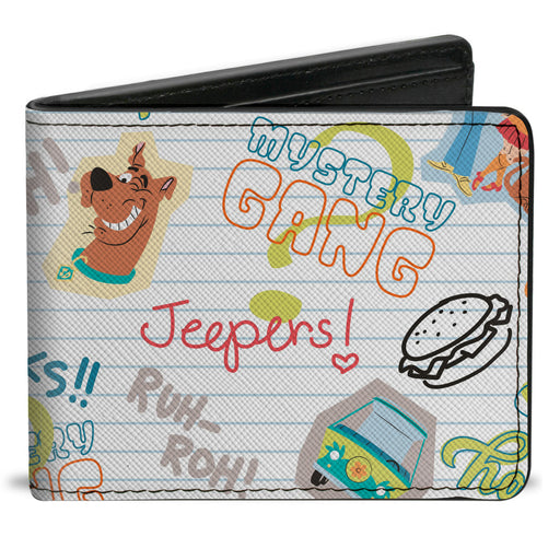 Bi-Fold Wallet - Scooby Doo Notebook Doodles Collage White Multi Color Bi-Fold Wallets Scooby Doo   
