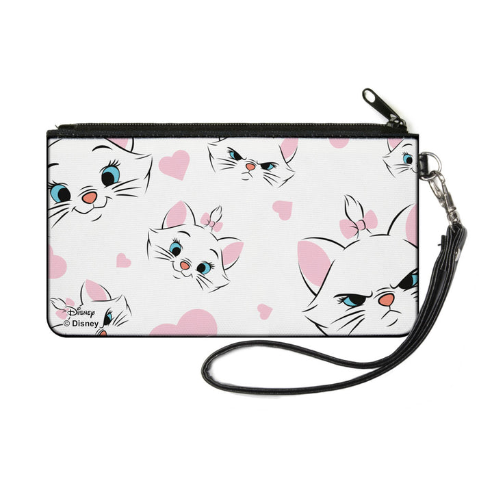 Canvas Zipper Wallet - SMALL - Aristocats Marie Expressions Hearts Scattered White Pink Canvas Zipper Wallets Disney   